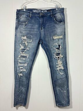 Smugglers Moon Speak Easy Men’s Denim Blue Jeans Distressed Streetwear 42x33